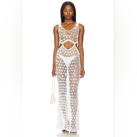 superdown Dresses & Skirts - Superdown White Crochet Maxi Cover-Up